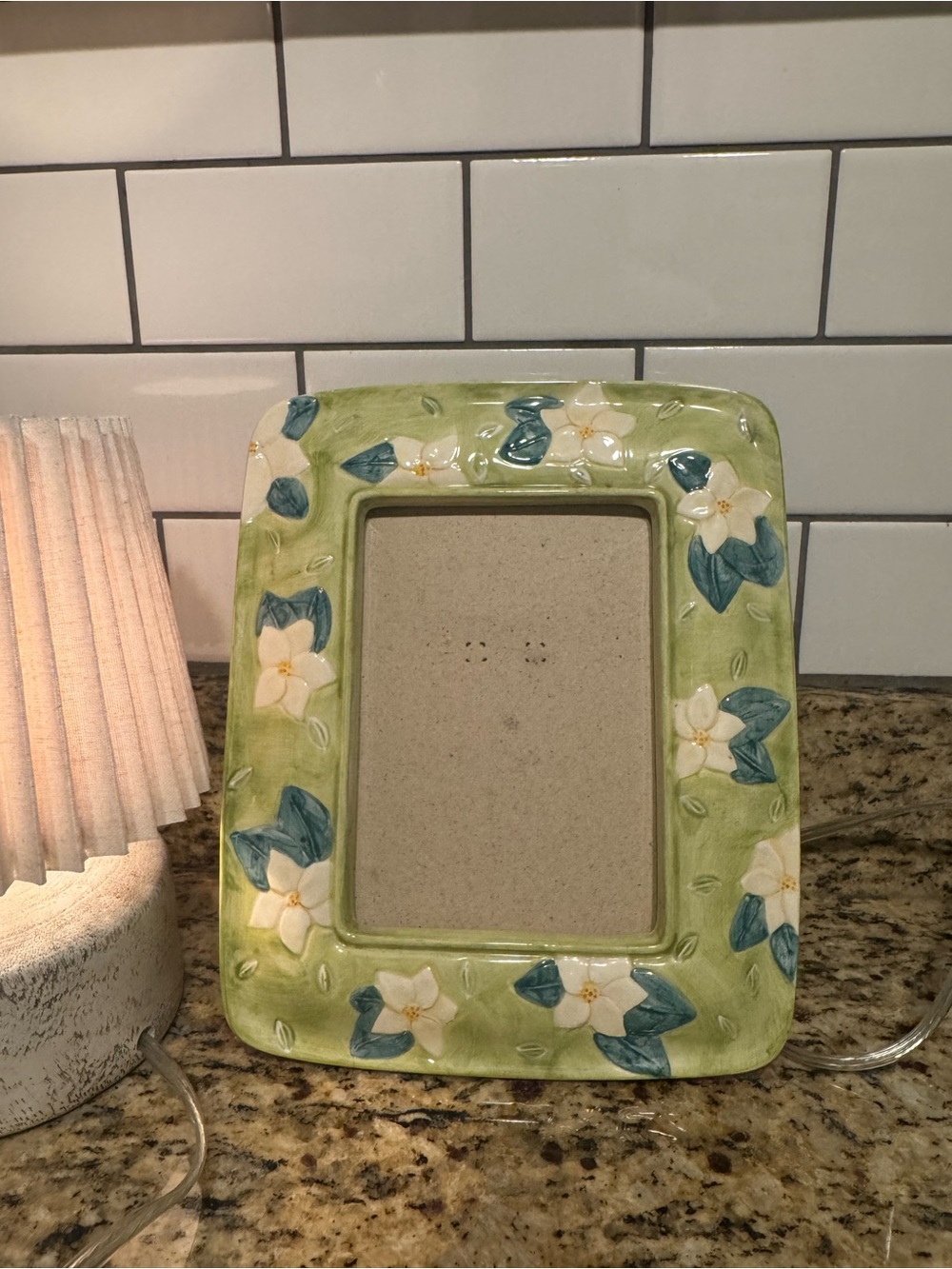 Green Floral Ceramic Photo Frame - Decorative Home Accent